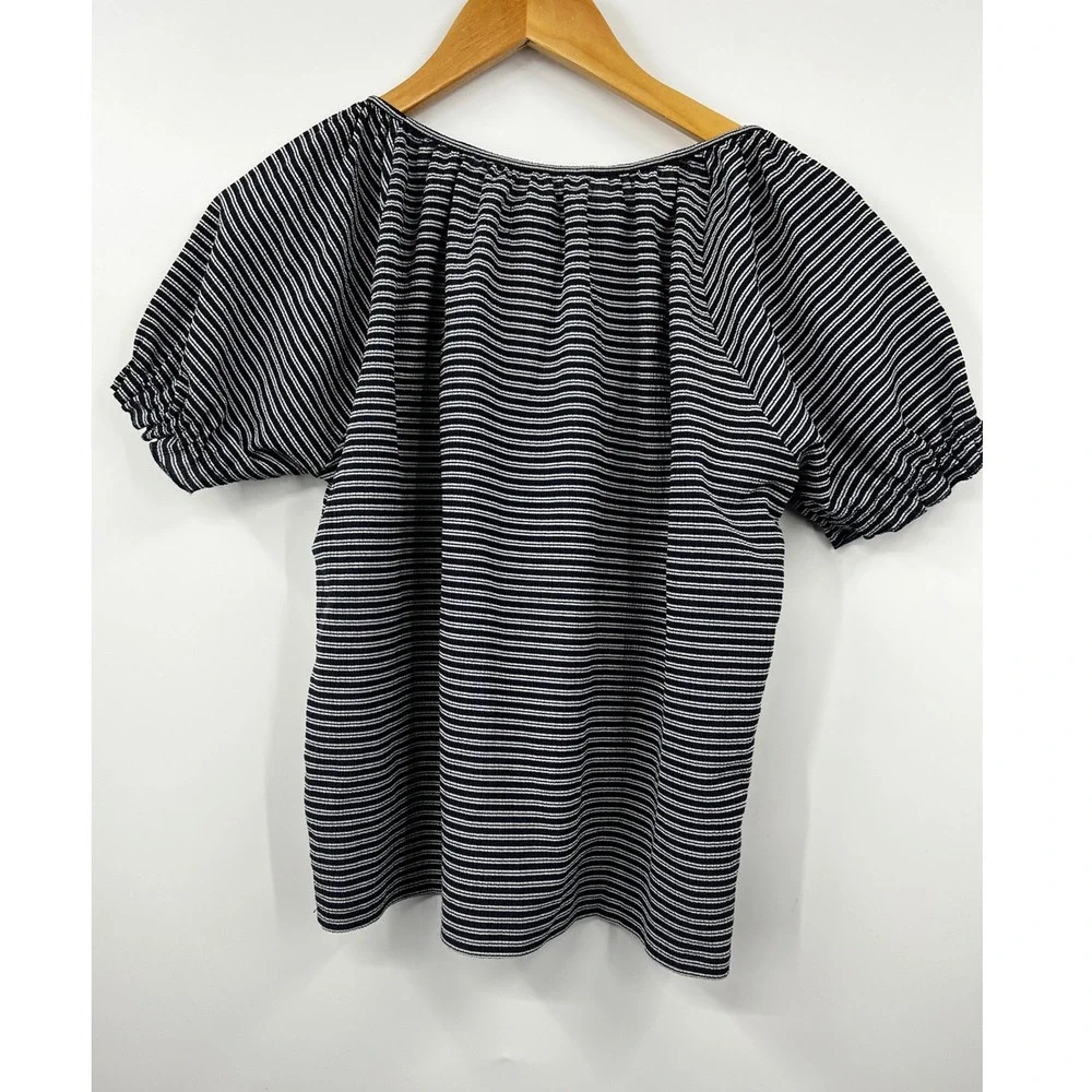 Madewell Texture & Thread Striped Puff Sleeve Square Neck Top Women's Size Small